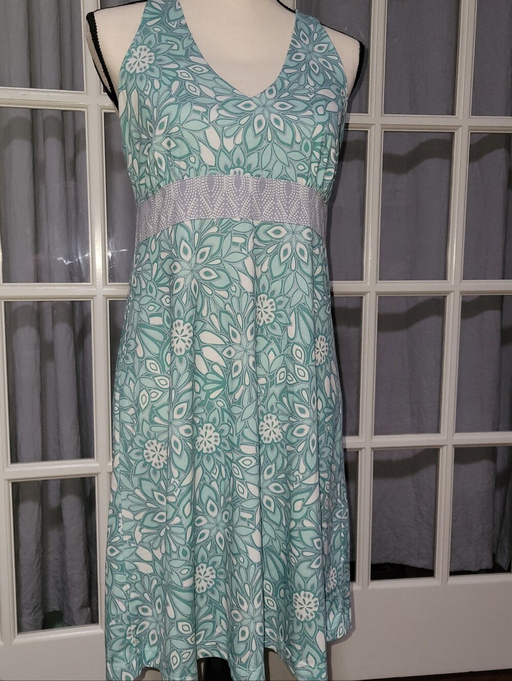 L.L. Bean Mint Floral V-Neck Midi Dress